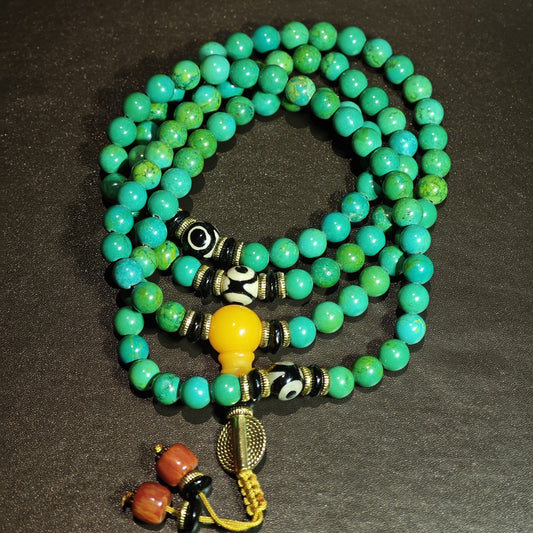 Turquoise Mala with Dzi Beads